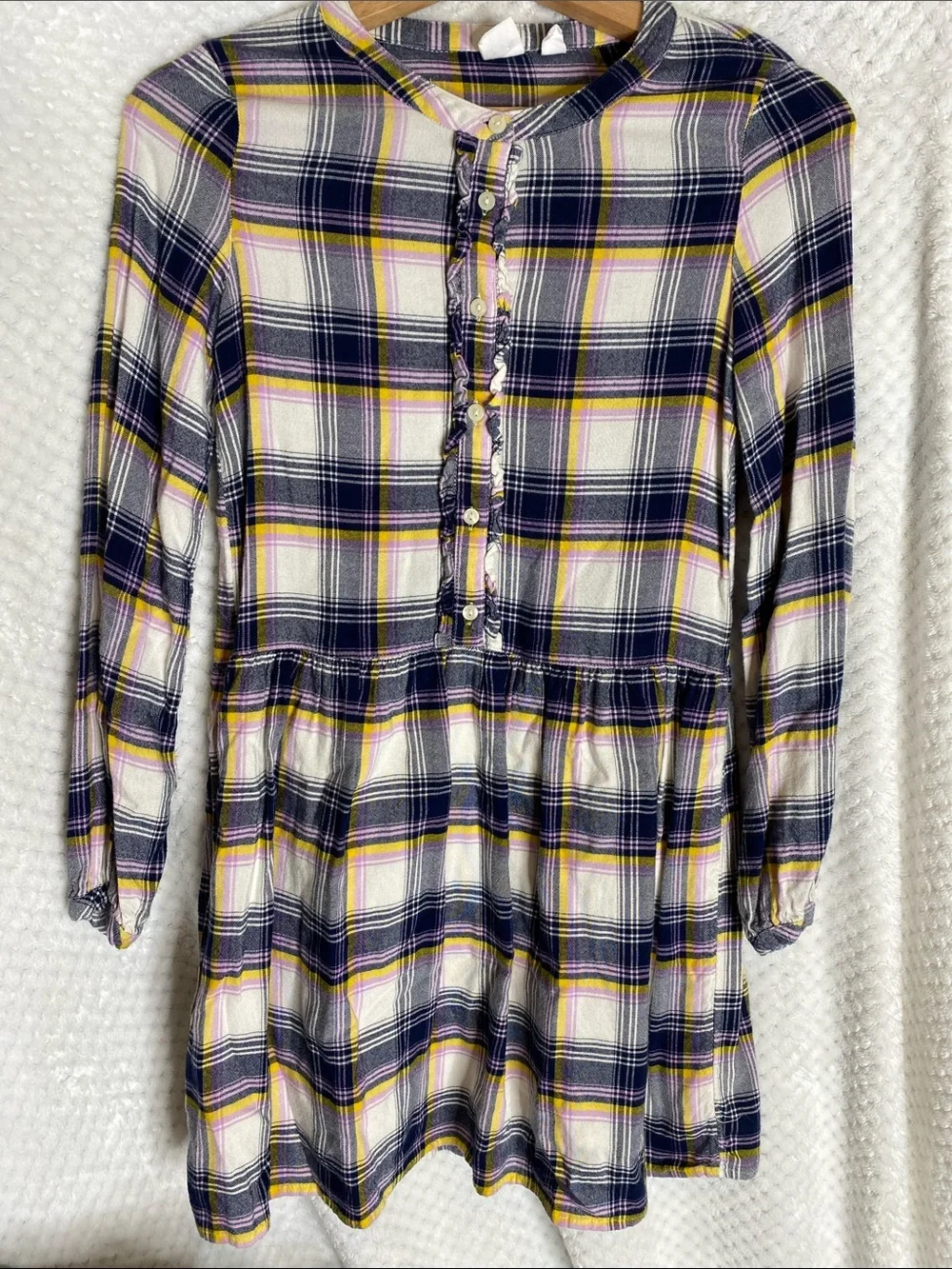 GAP kids Plaid Button Front Dress in Navy, Yellow & Lavender